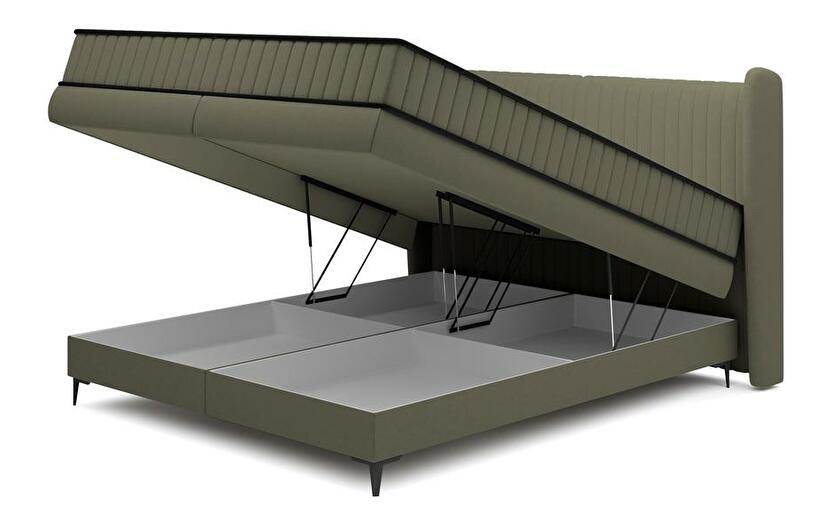 Manželská kontinentální postel 160 cm Dalmo 160 (s roštem) (s úl. prostorem) (zelená + černá)
