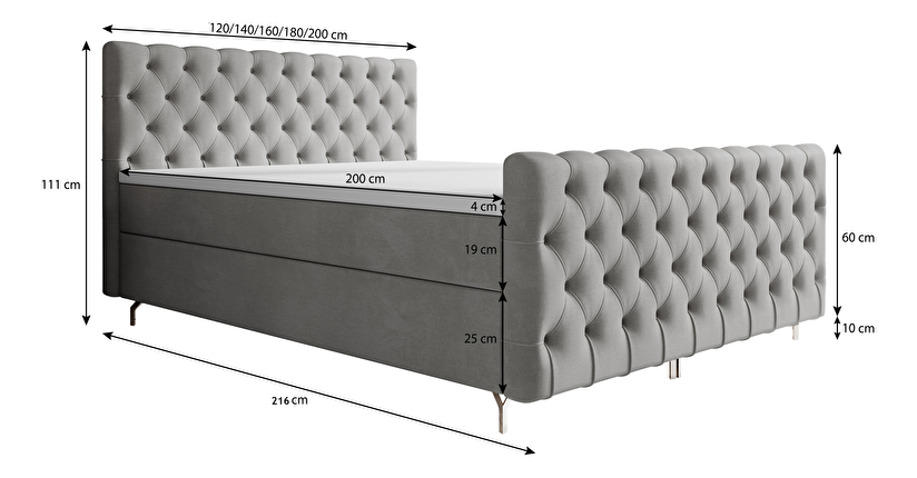 Manželská postel 200 cm Clinton Comfort (šedá) (s roštem, s úl. prostorem)