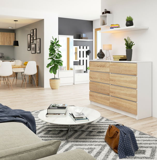 Komoda Keanu III (bílá + dub sonoma)