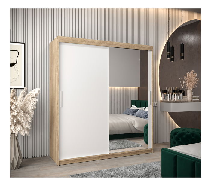 Šatní skříň 180 cm Toki 2 (Dub sonoma + Bílá matná)