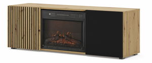 TV skříňka/stolek s krbem Aurella (černá + dub artisan)