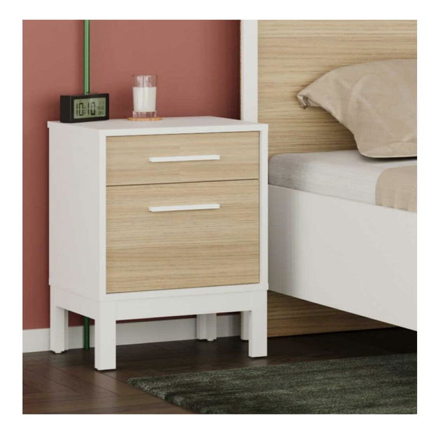 Noční stolek Sivado 2 (dub + bílá)