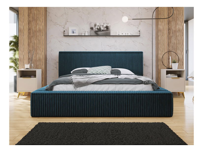 Manželská postel 180 cm Gretty S (tmavě modrá) (s roštem) (s úl. prostorem)