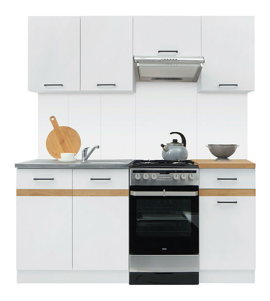 Kuchyňe BRW Junona line 170 cm (Bílý lesk + Bílá + Dub craft zlata)