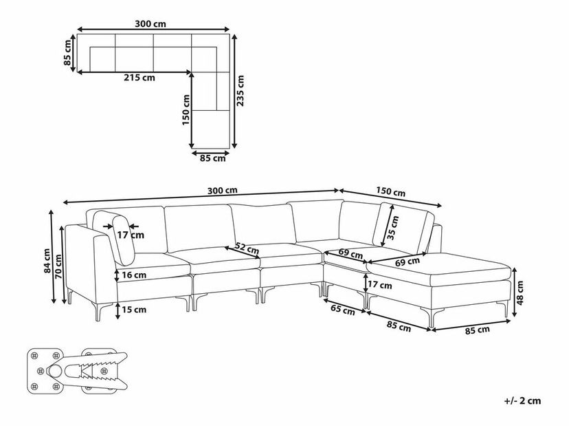 Rohová sedací souprava s taburetkou Eldridge (pařížská modrá) (L)