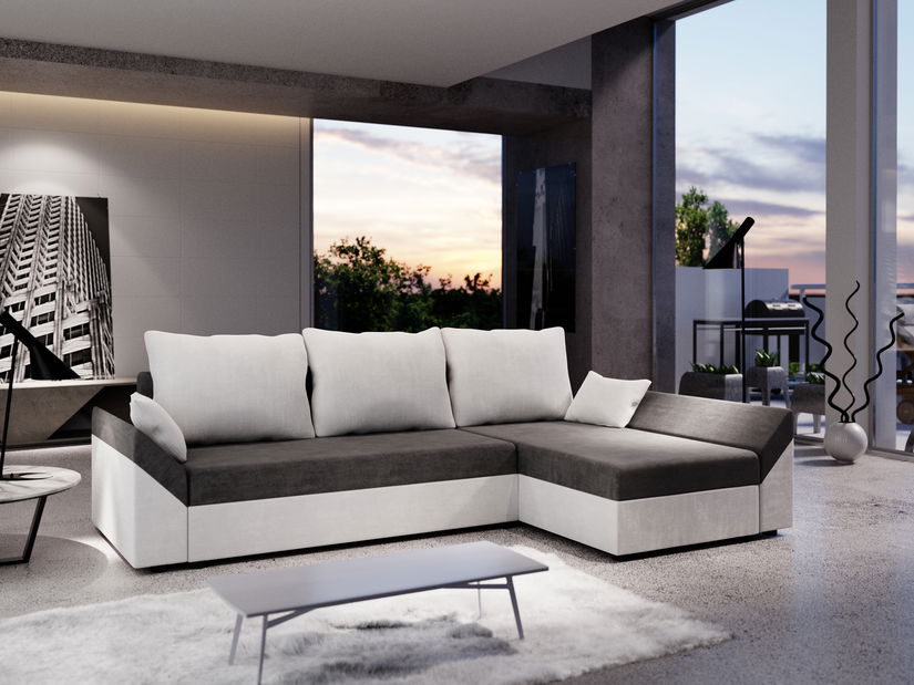 Rohová sedací souprava Destiny L (bílá + šedá) (P)