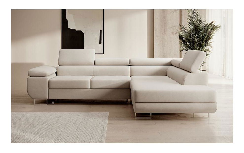 Rohová sedací souprava Stiletto (P) (béžová + stříbrná)