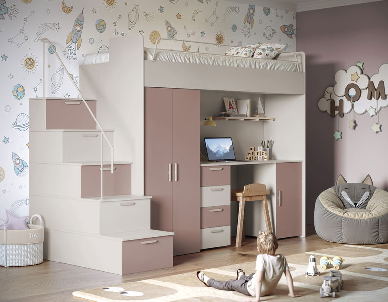 Dětská postel Ruby IV S (kašmír + antická růžová) (s rošty)