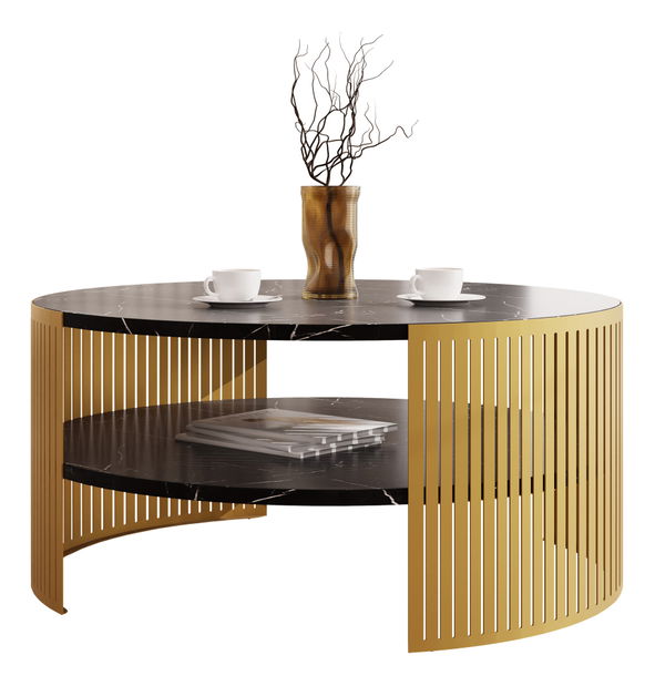 Konferenční stolek Zentono Gold (zlatá + mramor bílý)