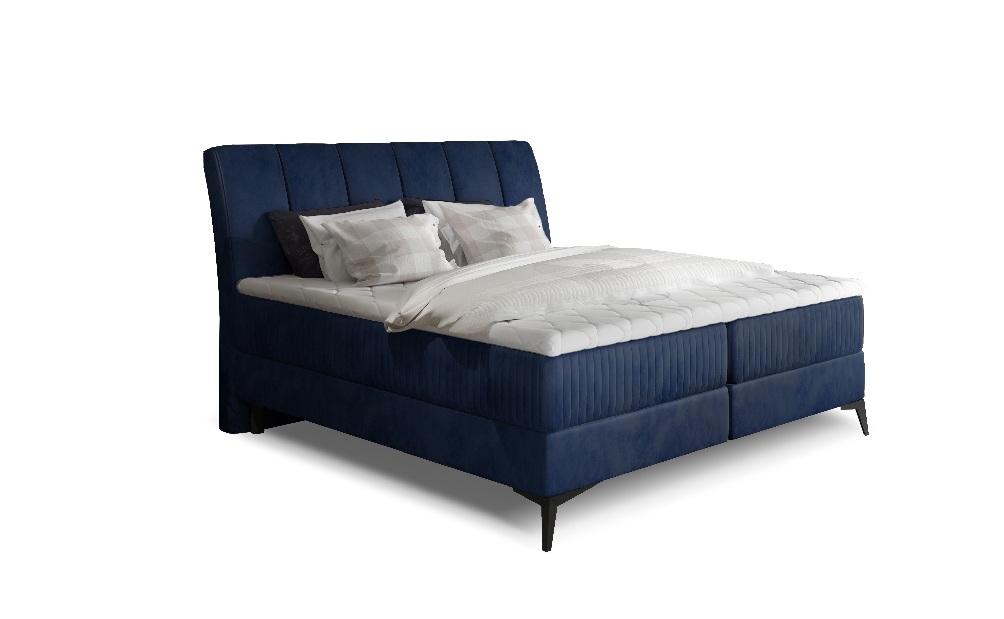 Boxspring postel 140 cm Alberto (tmavě modrá) (s matracemi)