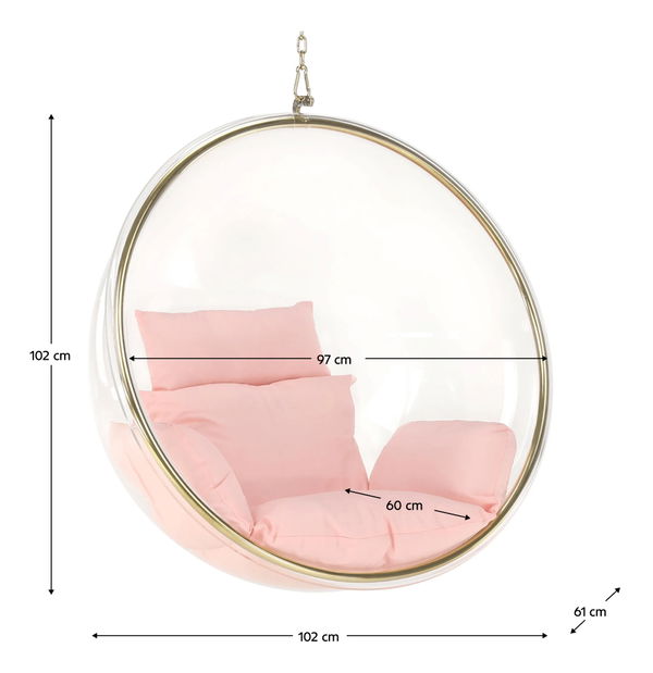 Závěsné křeslo Brynlee Typ 1 (růžová + zlatá + transparentní)