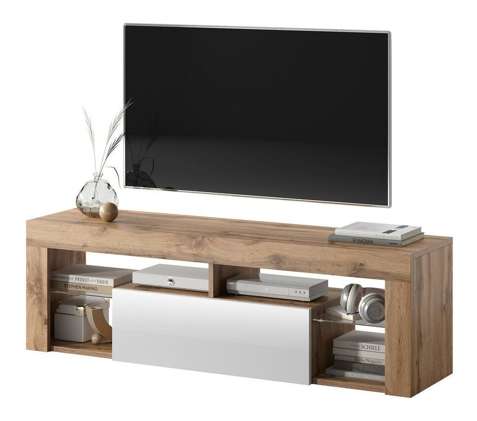 TV skříňka/stolek Bionca (s osvětlením) (dub lancelot + bílá)