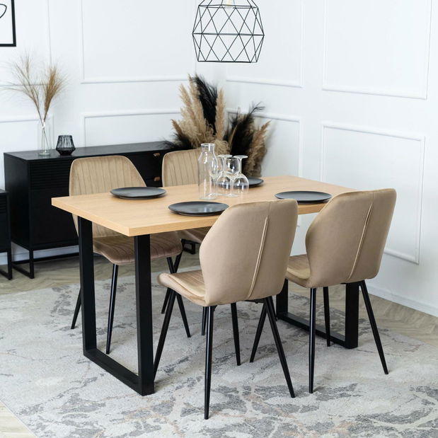 Jídelní set Gravar (dub zlatý + černá + béžová) (pro 4 osoby)