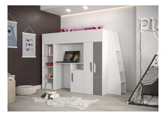Dětská kombinovaná postel 90 cm Puro 15 (matná bílá + bílý lesk + šedý lesk)