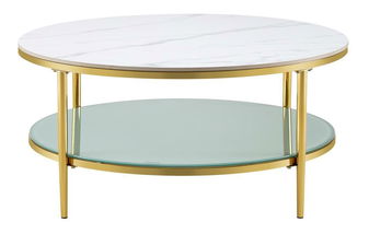 Konferenční stolek Eggerton (světlý mramor + mléčná + chrom-zlatý)