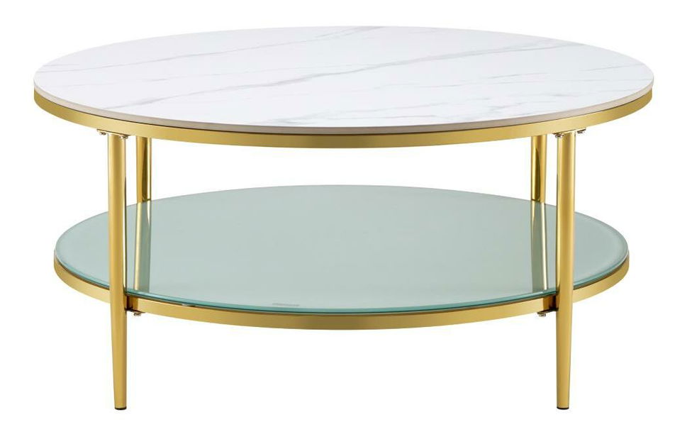 Konferenční stolek Eggerton (světlý mramor + mléčná + chrom-zlatý)