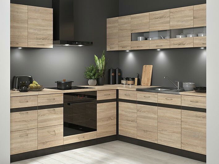 Rohová kuchyně BRW Junona Line 240 + 220 cm (wenge + dub sonoma)