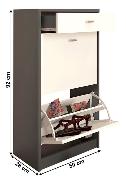 Botník (skříňka na boty) Kerjat Typ 1 (bílá + grafit)