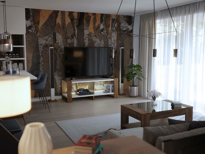 LED TV Stolek Nico (craft zlatý + bílá)