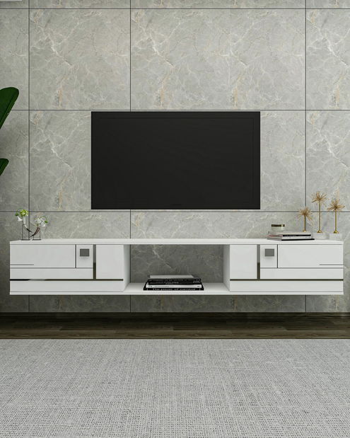 TV stolek/skříňka Arenden (bílá + stříbrná)