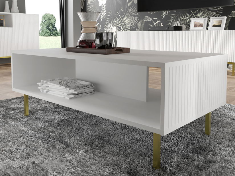Konferenční stolek Rowanna (bílá + zlatá)