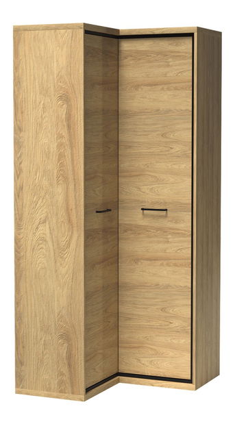 Rohová šatní skříň Sergeda SR14 (hikora přírodní + černá)