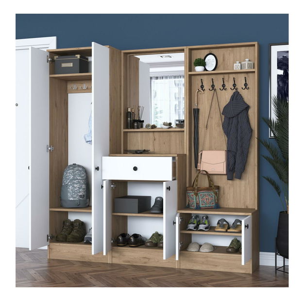 Předsíňová stěna Pixie 3 (bílá + ořech) (se zrcadlem)