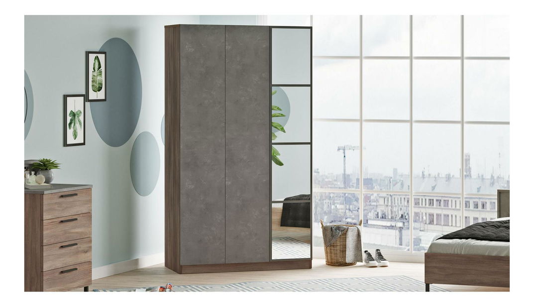 Šatní skříň Hamerella 1 (se zrcadlem) (hnědá + šedá)