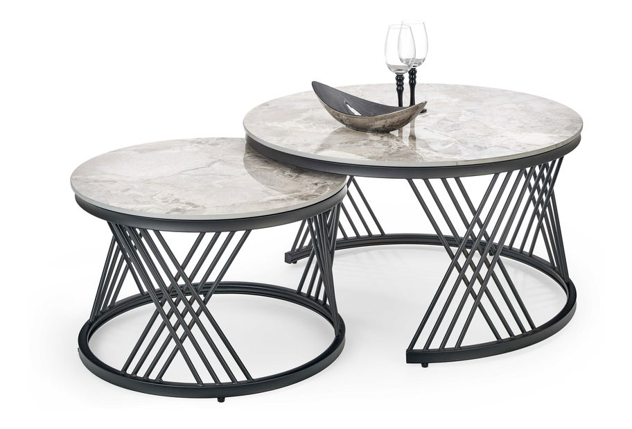 Set 2 ks. Konferenčních stolků Felecia (šedý mramor + černá)