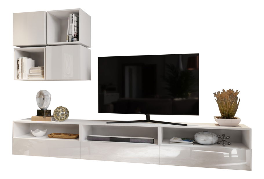 Obývací stěna Berny 20 (bílá + bílý lesk)