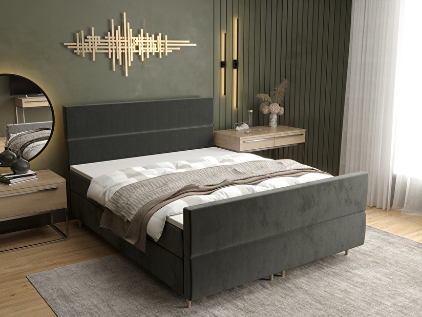 Manželská postel Boxspring 180 cm Flu Plus Comfort (tmavě šedá) (s matrací a úložným prostorem)