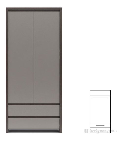 Šatní skříň BRW Kaspian SZF2D2S (wenge + vysoký lesk šedý)