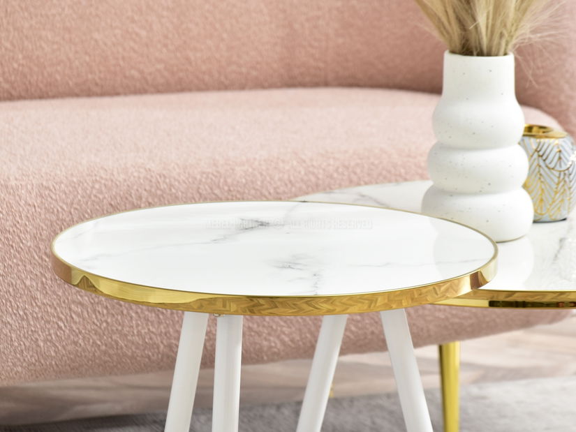 Set 2 konferenčních stolků Zoya Zest S (bílý mramor + zlatá)