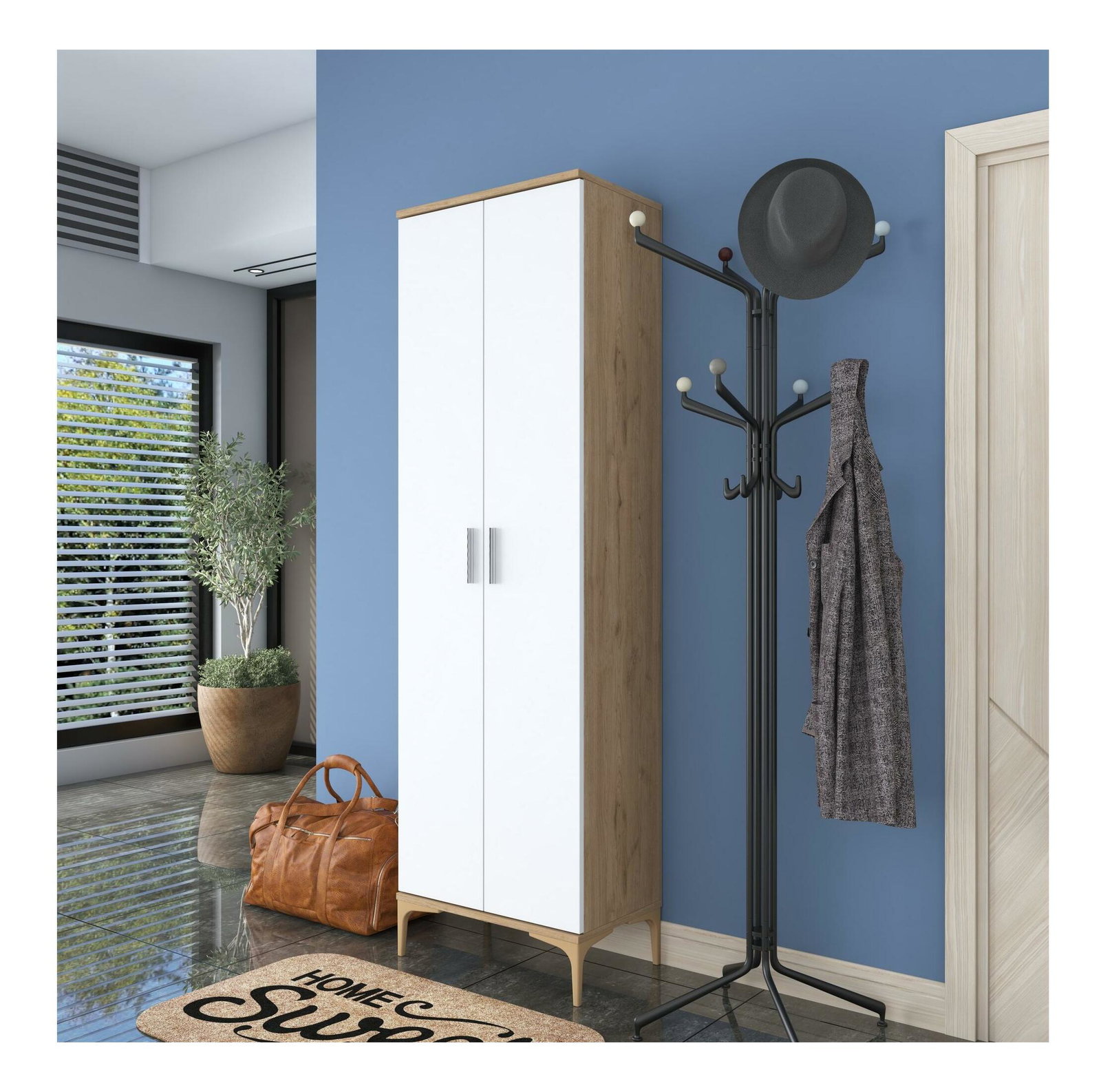 Šatní skříň Daboko 1 (ořech + bílá)