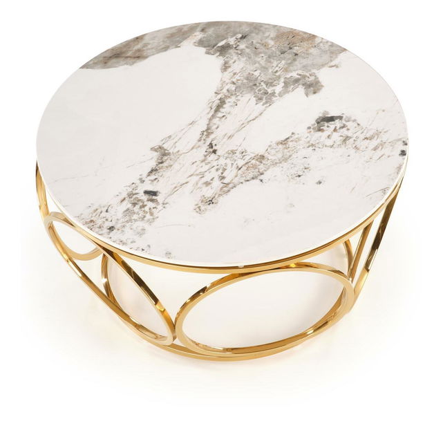 Konferenční stolek Viviana 2 (bílý mramor + zlatá)