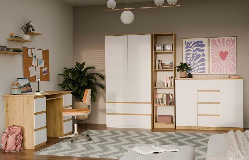 Komoda Musecalo 8 (dub artisan + bílá)