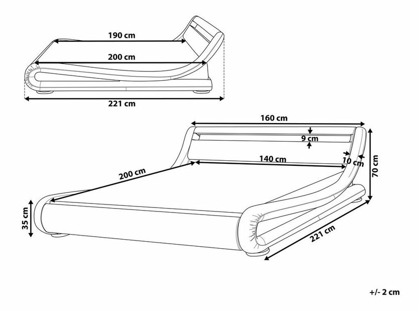 Manželská postel 140 cm AVENUE (s roštem a LED osvětlením) (bílá)