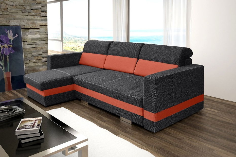 Rohová sedací souprava Raeann (černá + červená) (L)