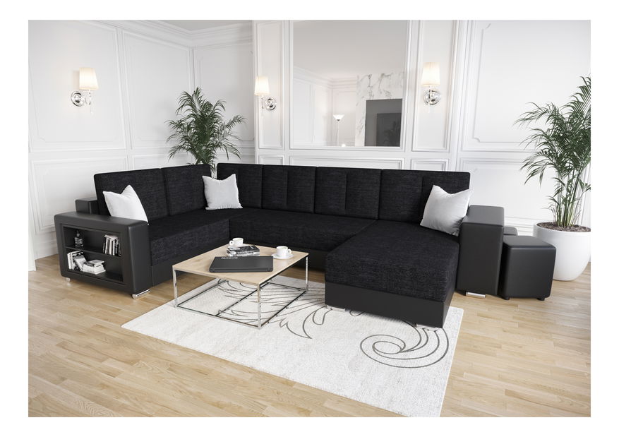 Rohová sedací souprava Kin (černá + bílá) (L)