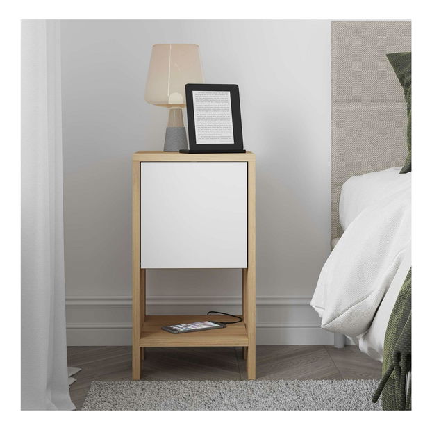 Noční stolek Emmi (dub safírový + bílá)