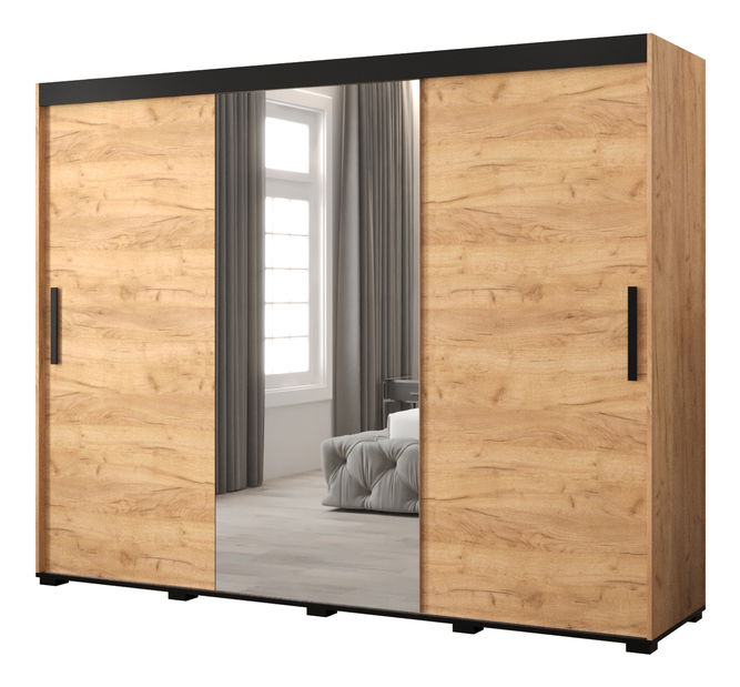 Šatní skříň 250 cm Bernard (dub craft zlatý + černá)