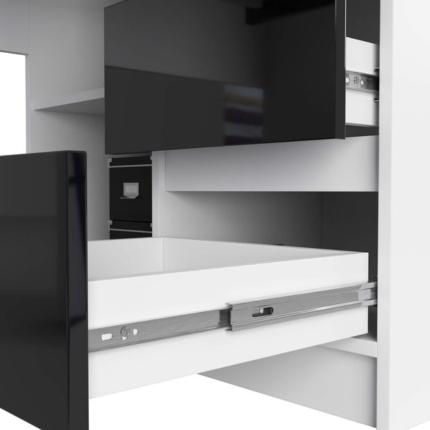 Rohový PC stolek Bevin (lesk černý) (P)