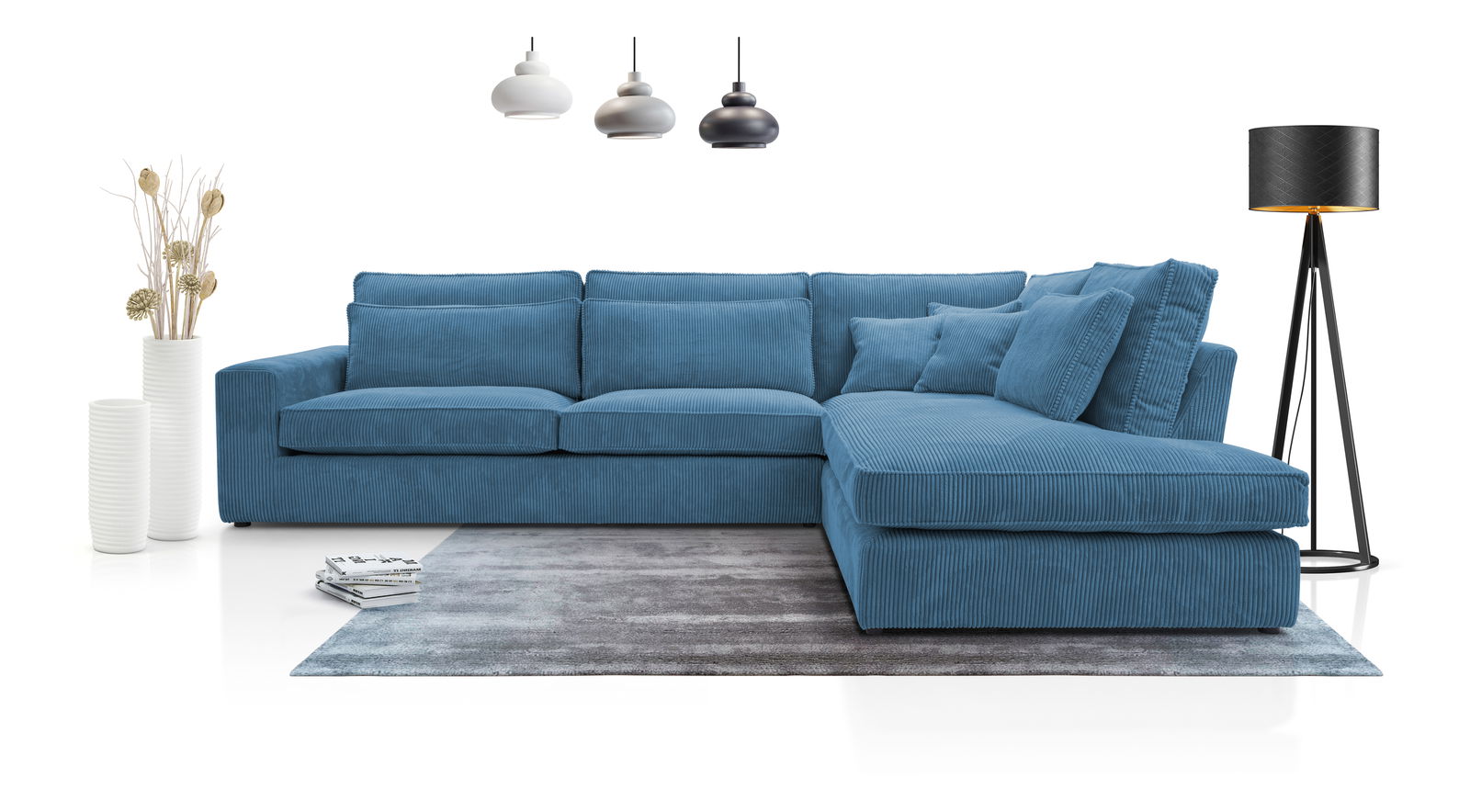 Rohová sedací souprava Carbus (modrá) (P)