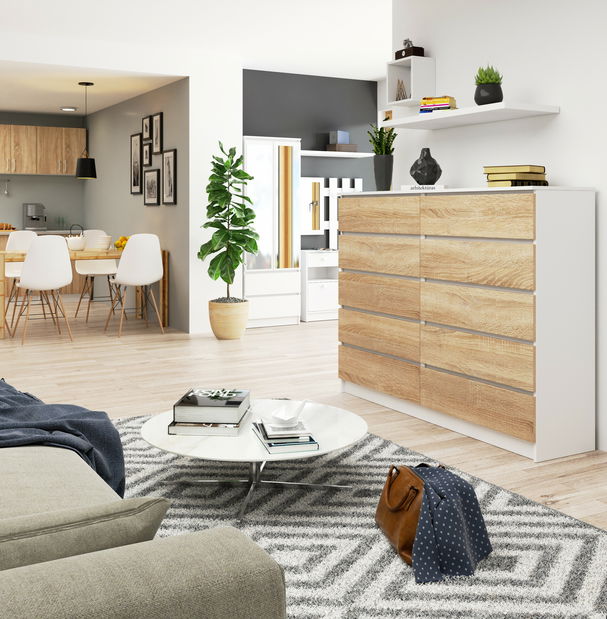 Komoda Kurtinaitis 10SZ (bílá + dub sonoma)