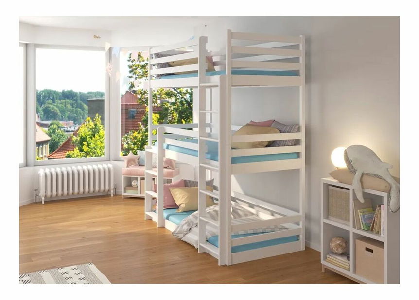 Patrová dětská postel 180x80 cm Teodor (s roštem a matrací) (bílá)