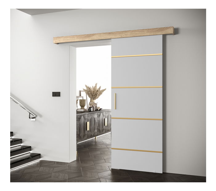 Posuvné dveře 90 cm Sharlene IV (bílá matná + dub sonoma + zlatá)