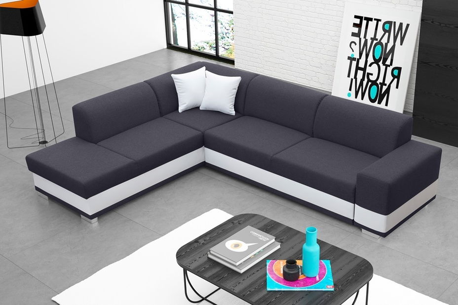Rohová sedací souprava Darcia (tmavě šedá + bílá) (L)