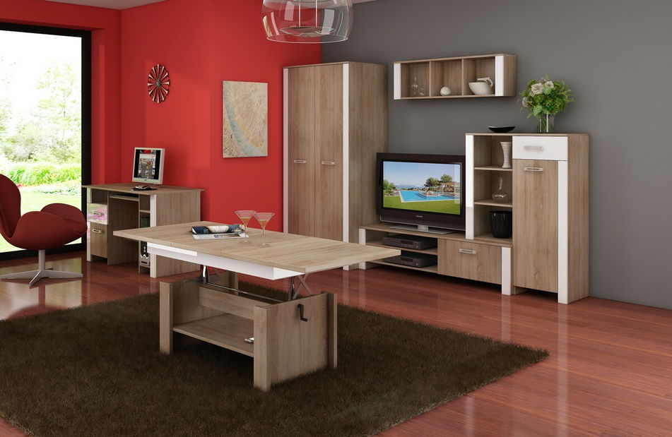 Obývací stěna Hugo 3 Sonoma světlá + Lesk bílý