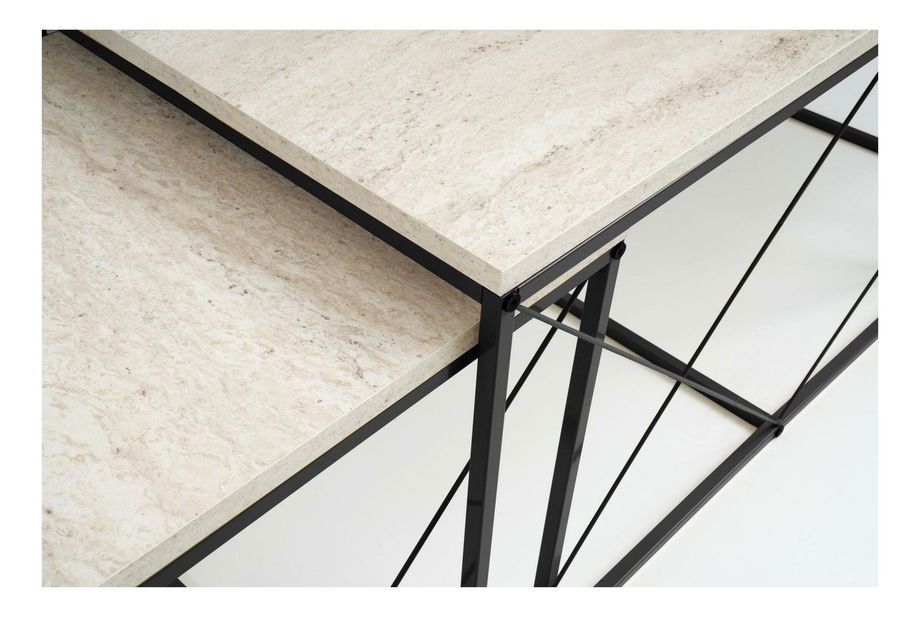 Set 3 konferenčních stolků Defenella (mramor + černá)