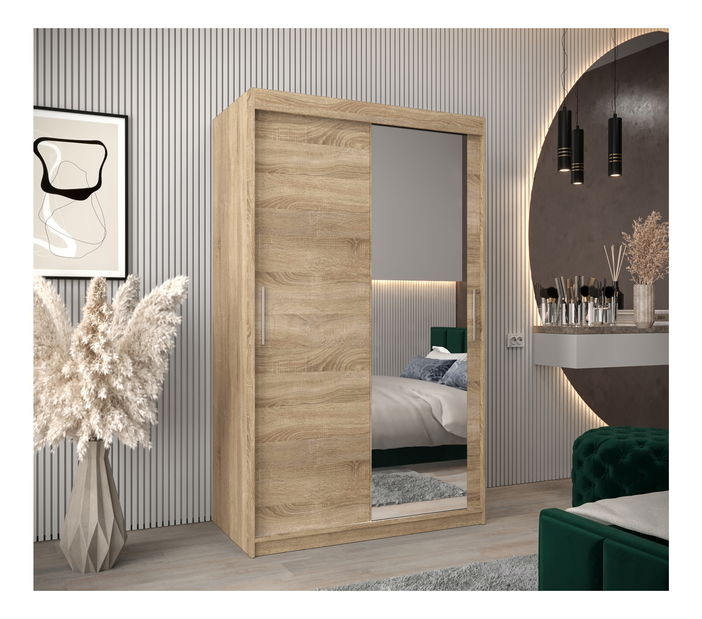 Šatní skříň 120 cm Toki 2 (Dub sonoma + Černá matná)